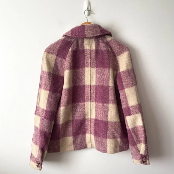 Avec Les Filles  Felted Plaid Check Zip Shacket Shirt Jacket Purple Cream Small - Picture 5 of 7